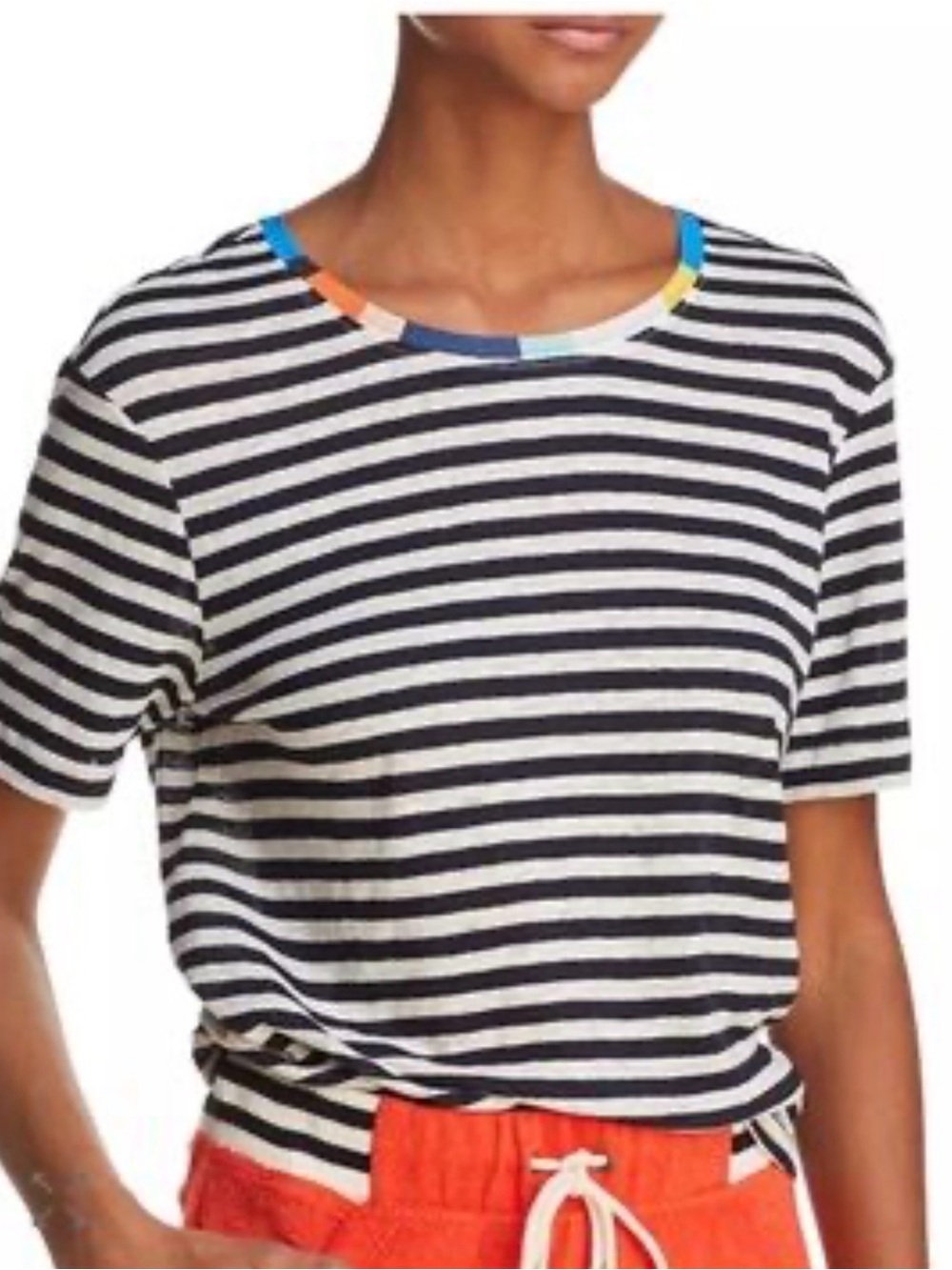 Splendid x Margherita Relaxed Stripe Multi Crewneck Slub Linen Tshirt